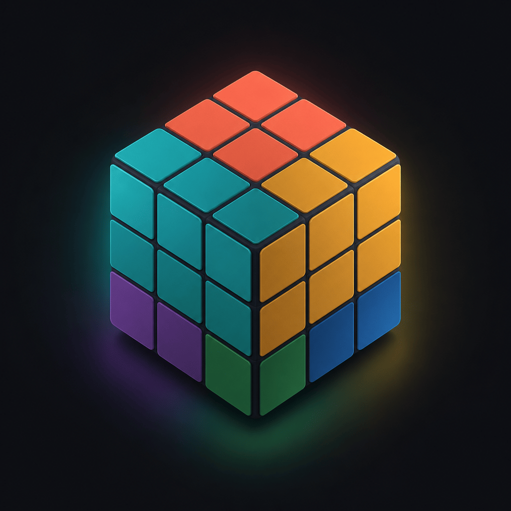 The MyCube cube — six colorful faces glowing on black